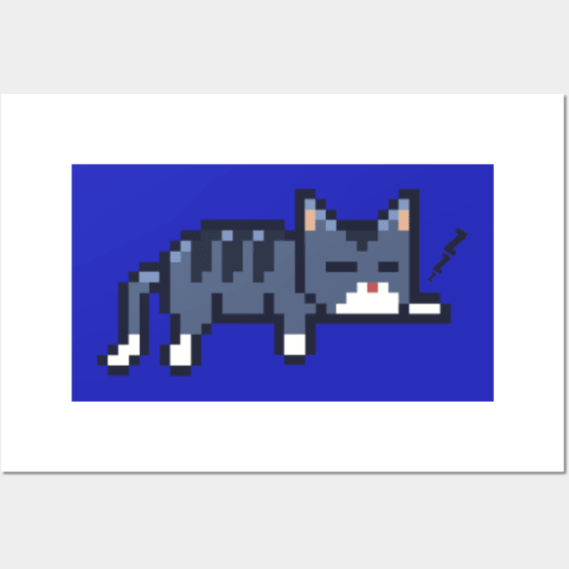 Pixel Art Cute Cat Sleeping Wall Art by Robiart